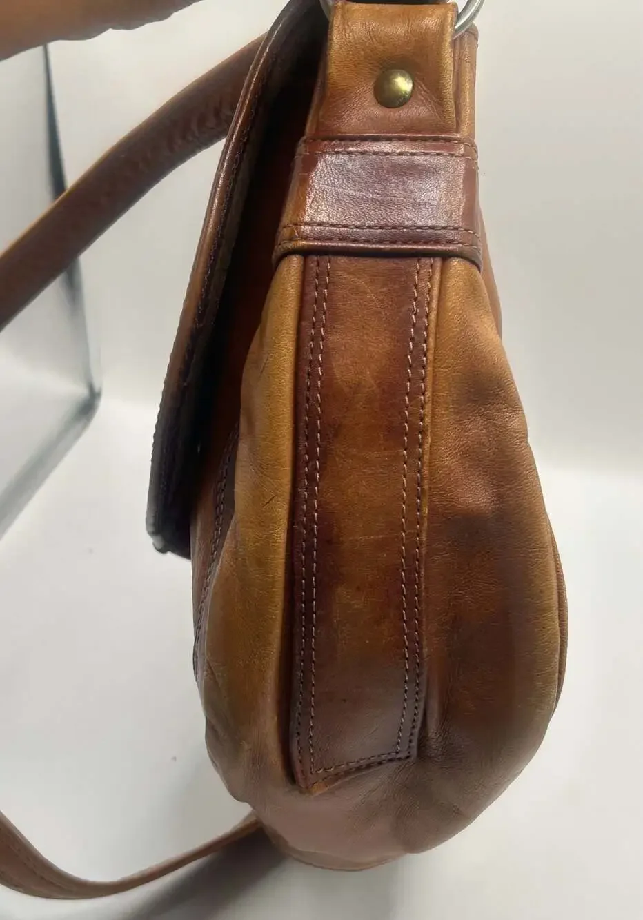 Vintage Brown Leather Crossbody Messenger Bag